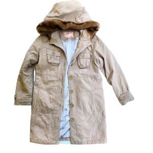 Girl's M Old Navy Khaki Cargo Trench Normcore Hooded Cottagecore Kidcore Coat